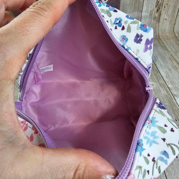 Women's Cosmetic Bag - White/Purple Floral - Picture 5 of 5